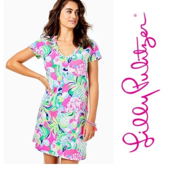 Lilly Pulitzer Etta V-Neck Multi Raise The Bar Pom Pom Shift Dress Size small Pi - Picture 1 of 9